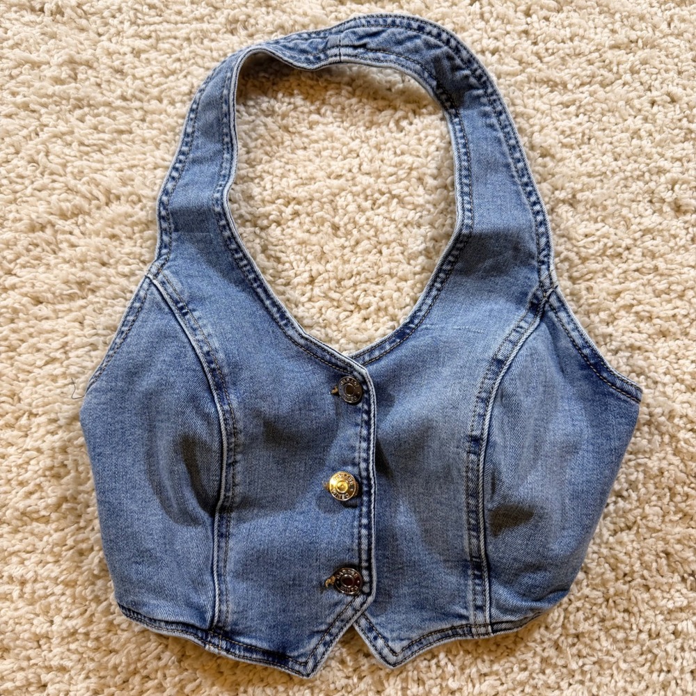 Garage Y2K Denim Halter Vest Top S Festival Boho Vintage 90s